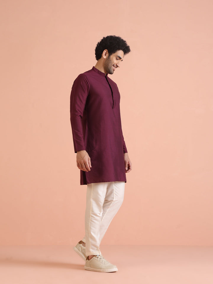 Maroon Solid Silk Blend Kurta for Men – Elegant Festive Ethnic Wear | SHOBITAM