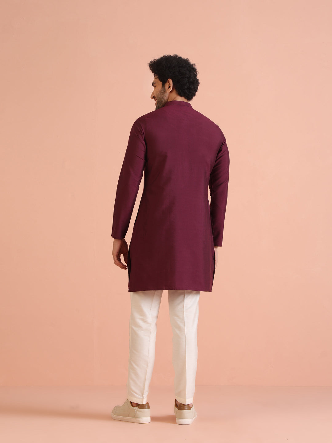 Maroon Solid Silk Blend Kurta for Men – Elegant Festive Ethnic Wear | SHOBITAM