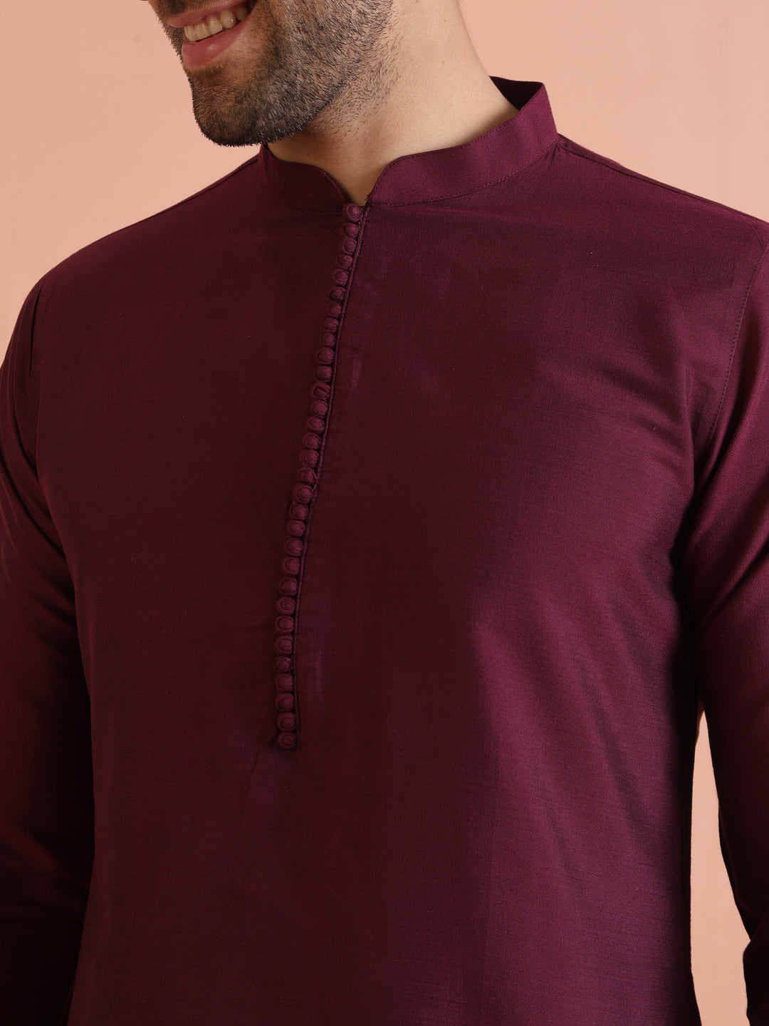 Maroon Solid Kurta Set with Cream Trouser Elegant Festive Ethnic Wear | SHOBITAM
