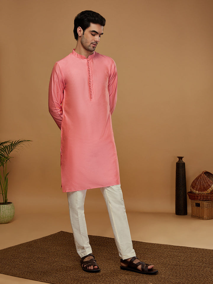 Pink  Cotton Blend Solid Kurta | SHOBITAM