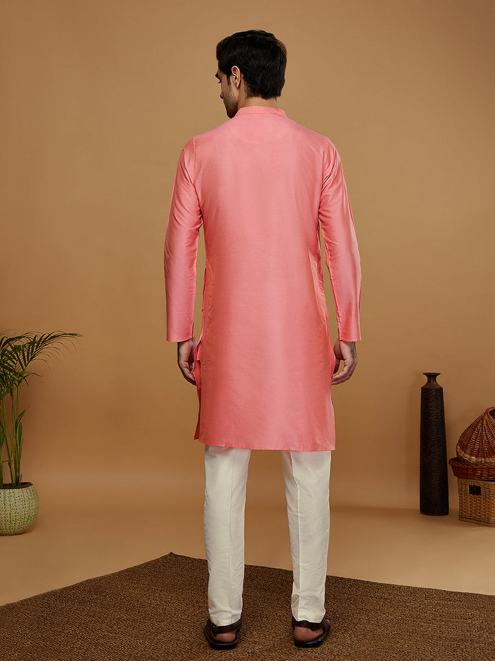 Pink  Cotton Blend Solid Kurta | SHOBITAM
