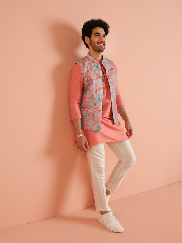 Multicolor Printed Silk Blend Nehru Jacket | SHOBITAM
