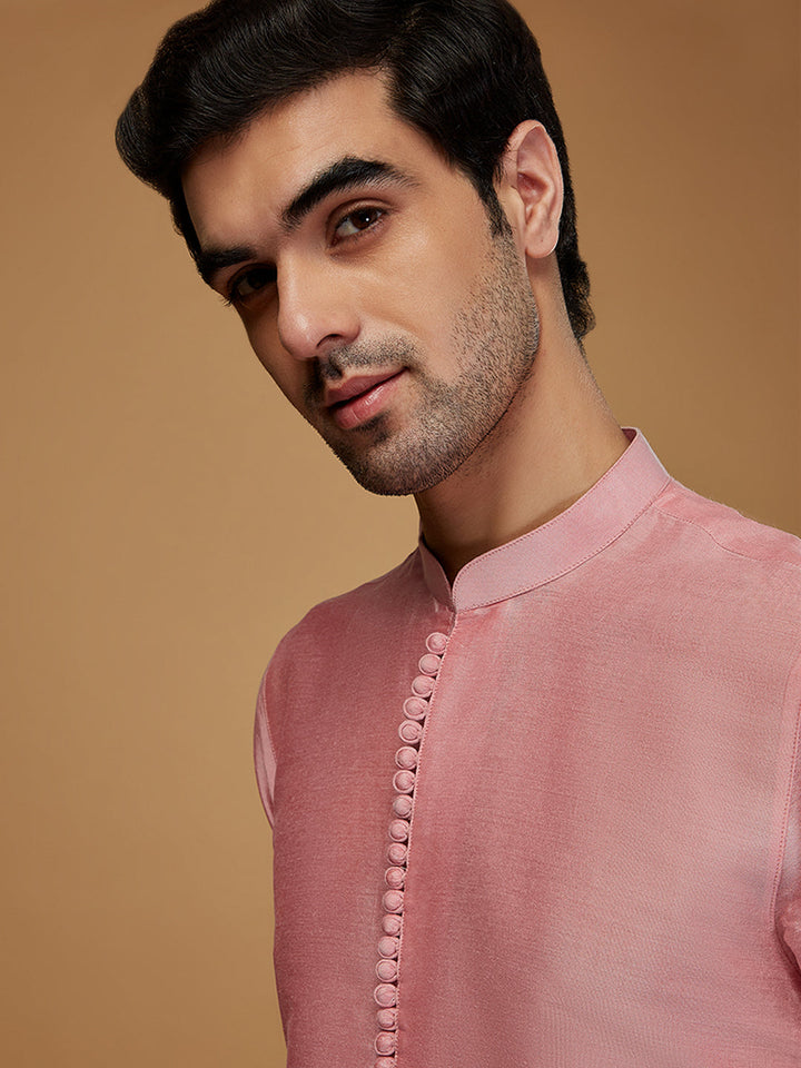 Pink Cotton Silk Solid Mid Kurta | SHOBITAM