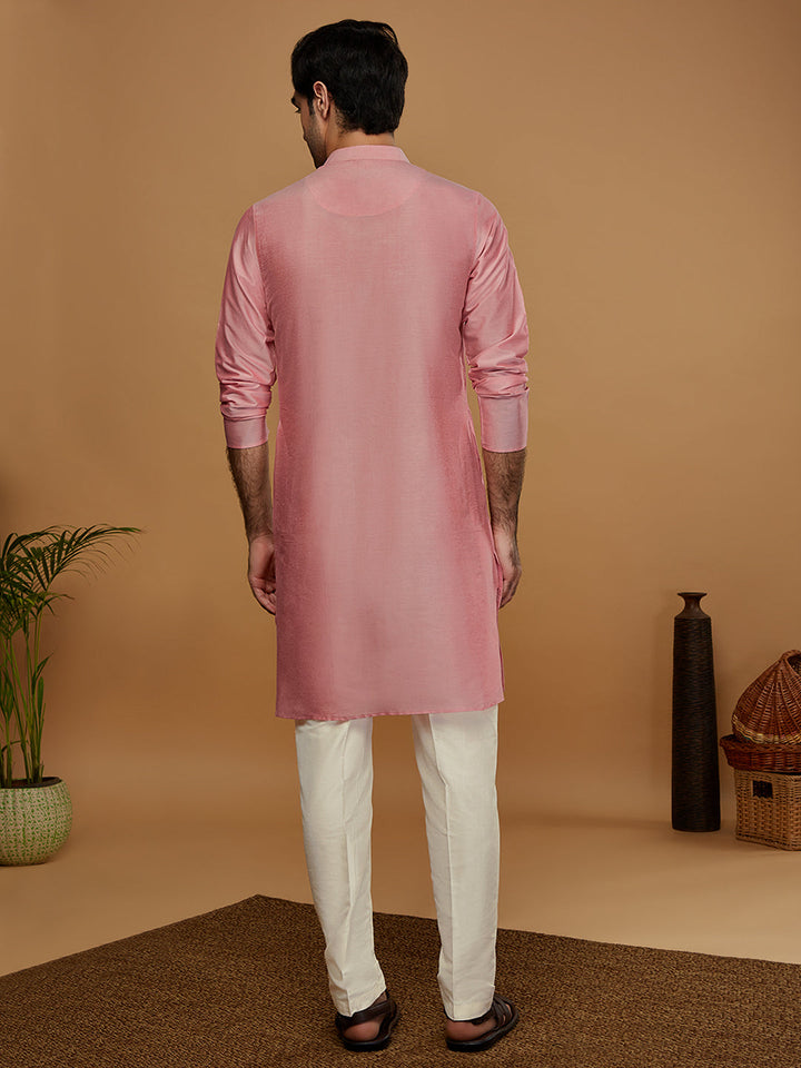 Pink Silk Blend Kurta Set with White Trouser Elegant Festive & Wedding Outfit | SHOBITAM