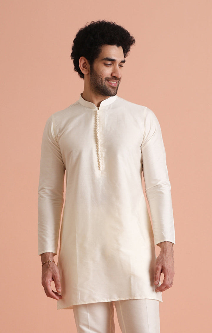 Elegant Off-White Cotton Blend Kurta for Men Minimalistic Ethnic Wear | SHOBITAM