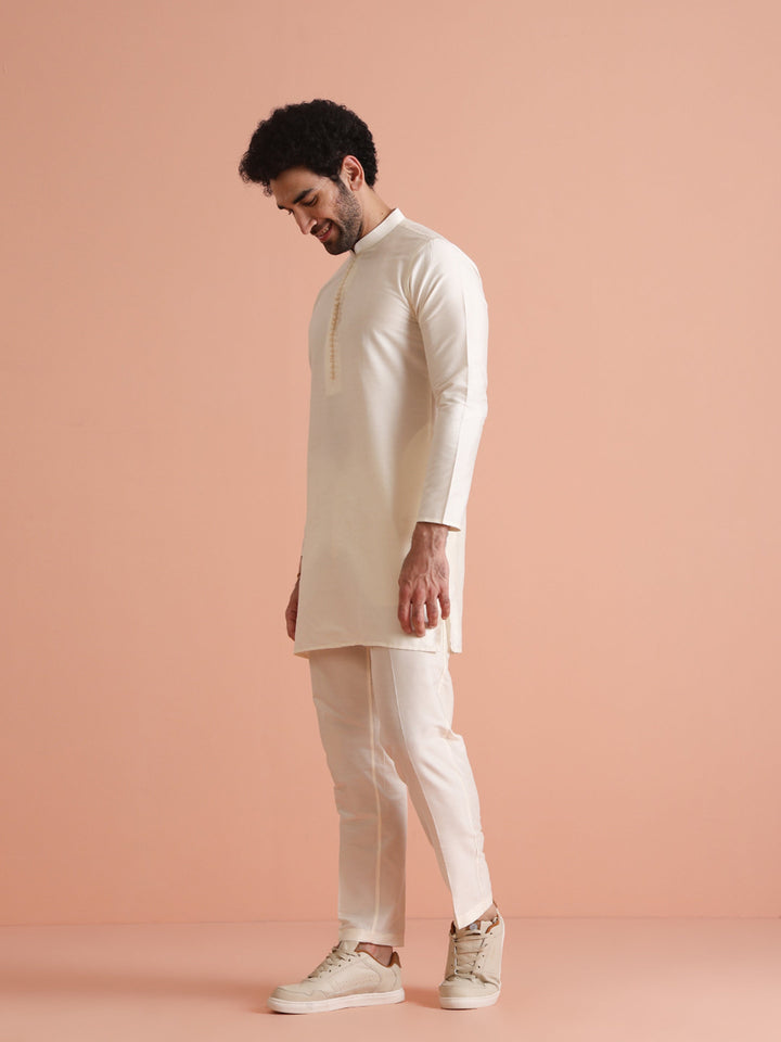 Elegant Off-White Cotton Blend Kurta for Men Minimalistic Ethnic Wear | SHOBITAM