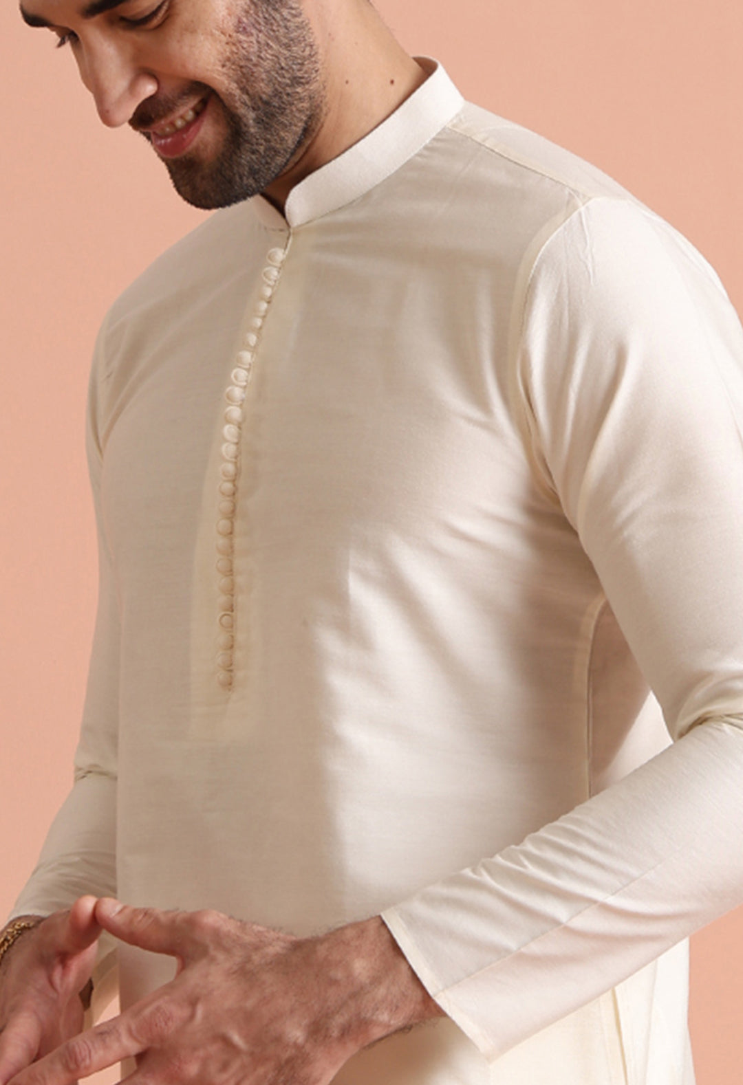 Elegant Off-White Cotton Blend Kurta for Men Minimalistic Ethnic Wear | SHOBITAM