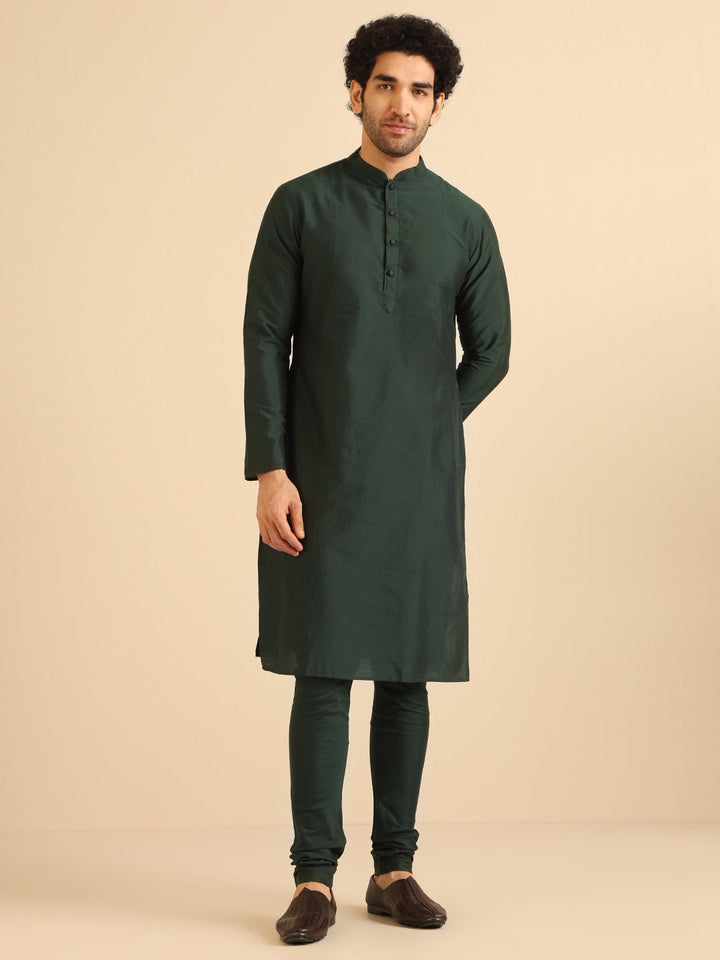 Dark Green Silk Blend Kurta with Churidar | SHOBITAM
