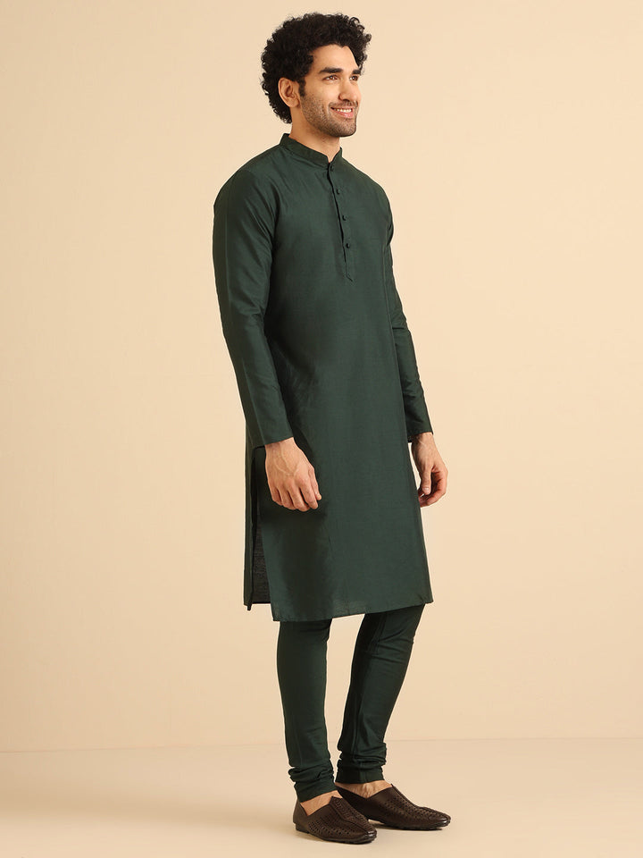 Dark Green Silk Blend Kurta with Churidar | SHOBITAM