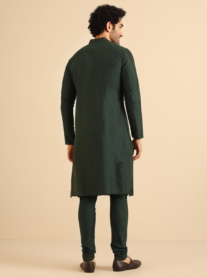 Dark Green Silk Blend Kurta with Churidar | SHOBITAM
