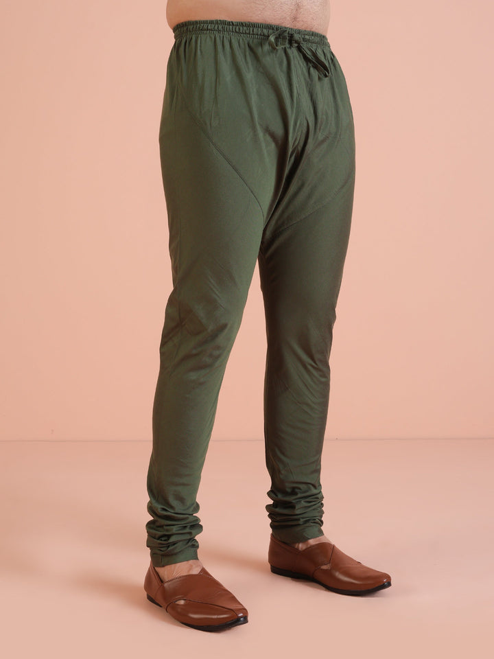 Green Cotton Silk Jacquard Sherwani Kurta Churidar Set | SHOBITAM