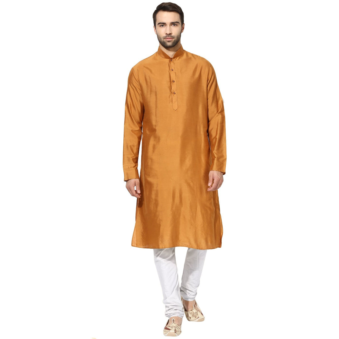 Mustard Silk Blend Solid Kurta | SHOBITAM