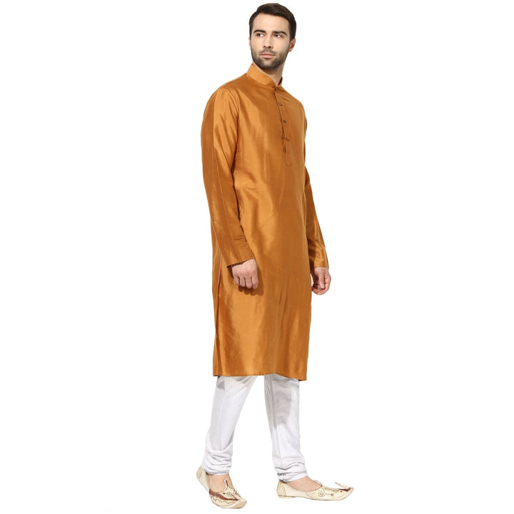Mustard Silk Blend Solid Kurta | SHOBITAM
