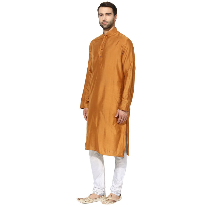 Mustard Silk Blend Solid Kurta | SHOBITAM