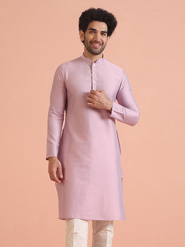 Light Pink Cotton Silk Plain Kurta | SHOBITAM