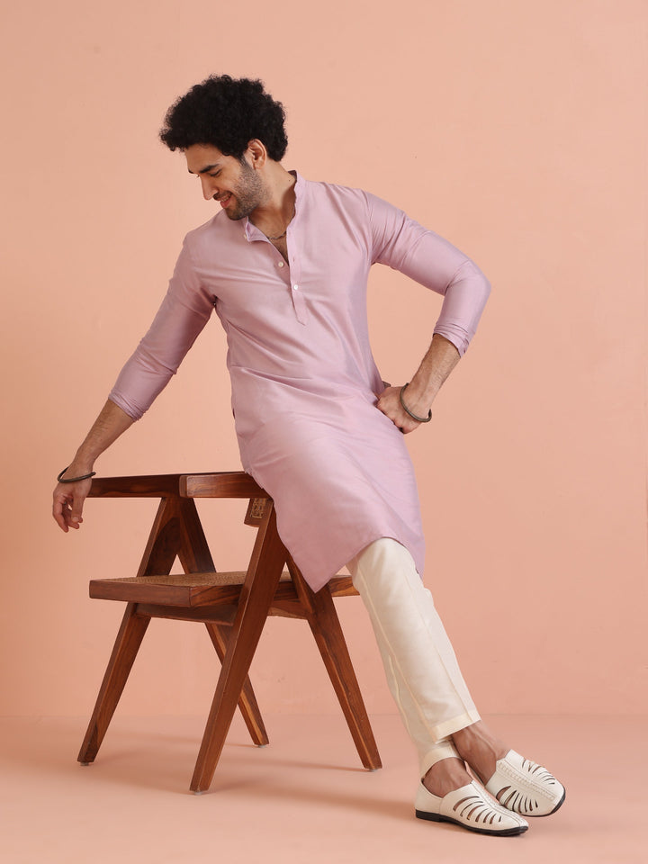 Light Pink Cotton Silk Plain Kurta | SHOBITAM