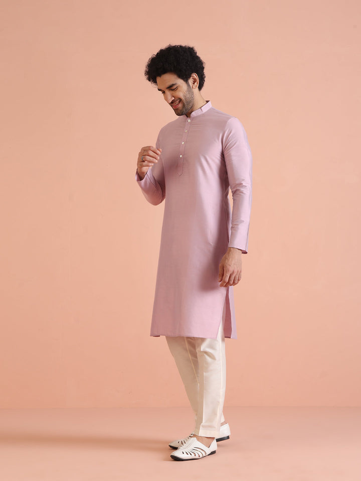 Kisah Men’s Light Pink Cotton Silk Kurta Trouser Set – Solid Ethnic Outfit – Festive Minimal Wear | SHOBITAM
