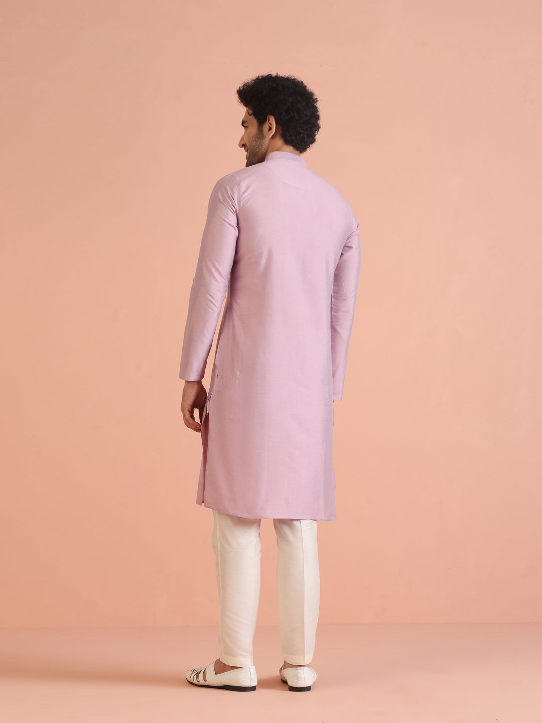 Light Pink Cotton Silk Plain Kurta | SHOBITAM