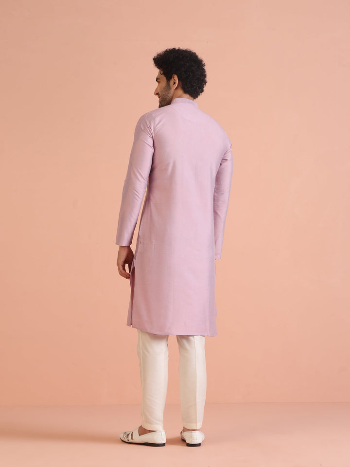 Kisah Men’s Light Pink Cotton Silk Kurta Trouser Set – Solid Ethnic Outfit – Festive Minimal Wear | SHOBITAM
