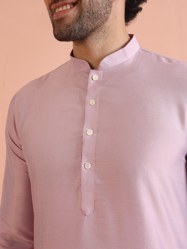 Kisah Men’s Light Pink Cotton Silk Kurta Trouser Set – Solid Ethnic Outfit – Festive Minimal Wear | SHOBITAM