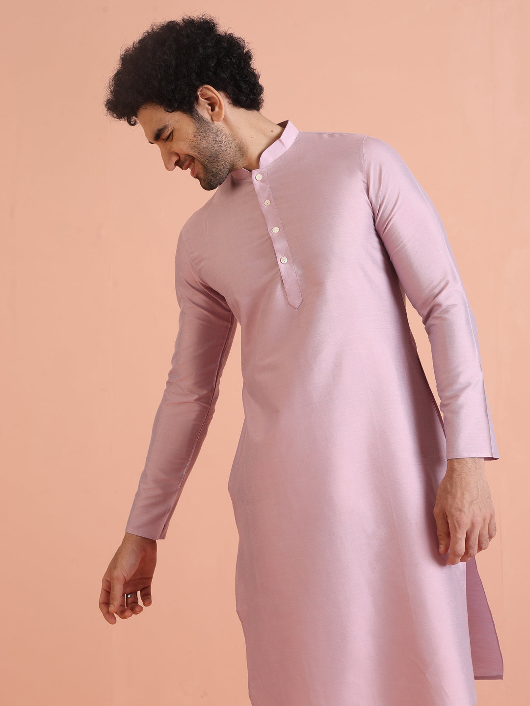 Kisah Men’s Light Pink Cotton Silk Kurta Trouser Set – Solid Ethnic Outfit – Festive Minimal Wear | SHOBITAM