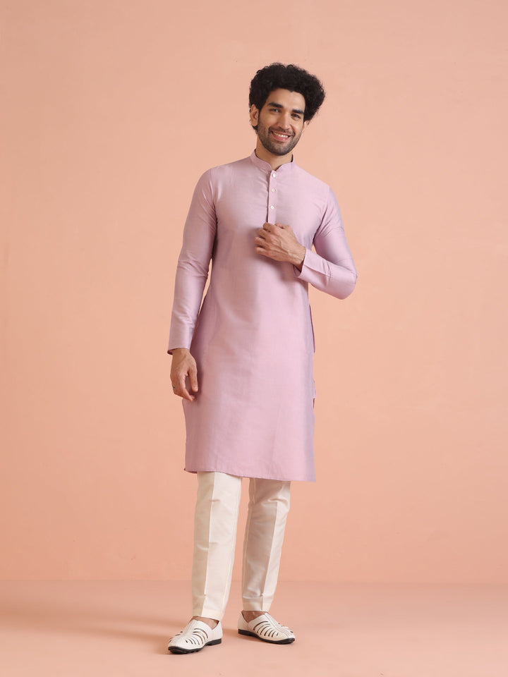 Kisah Men’s Light Pink Cotton Silk Kurta Trouser Set – Solid Ethnic Outfit – Festive Minimal Wear | SHOBITAM