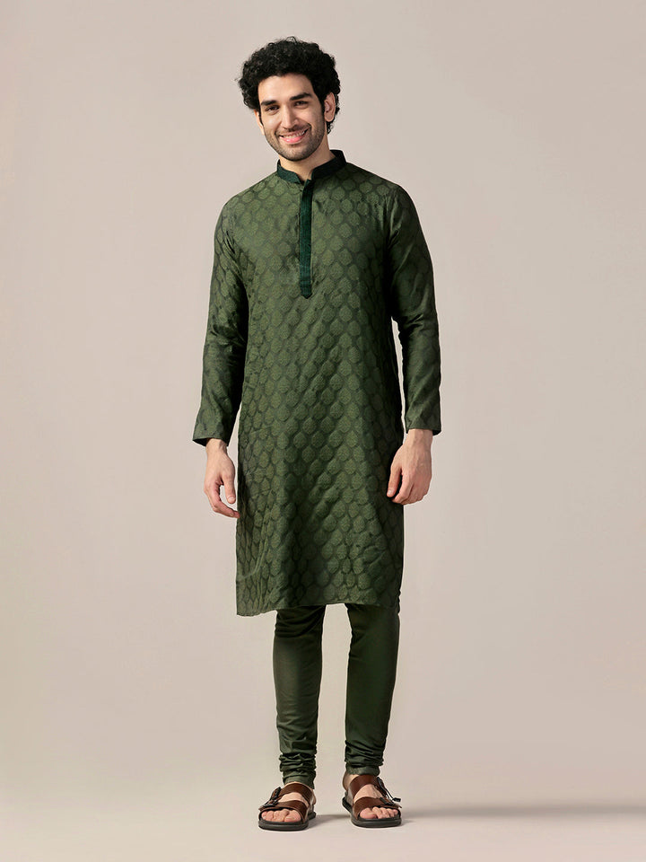 Men Olive Kurta Churidar Set | SHOBITAM