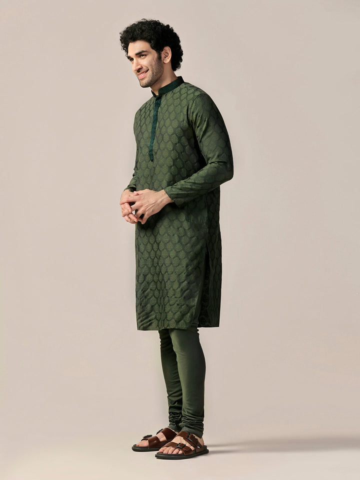 Men Olive Kurta Churidar Set | SHOBITAM