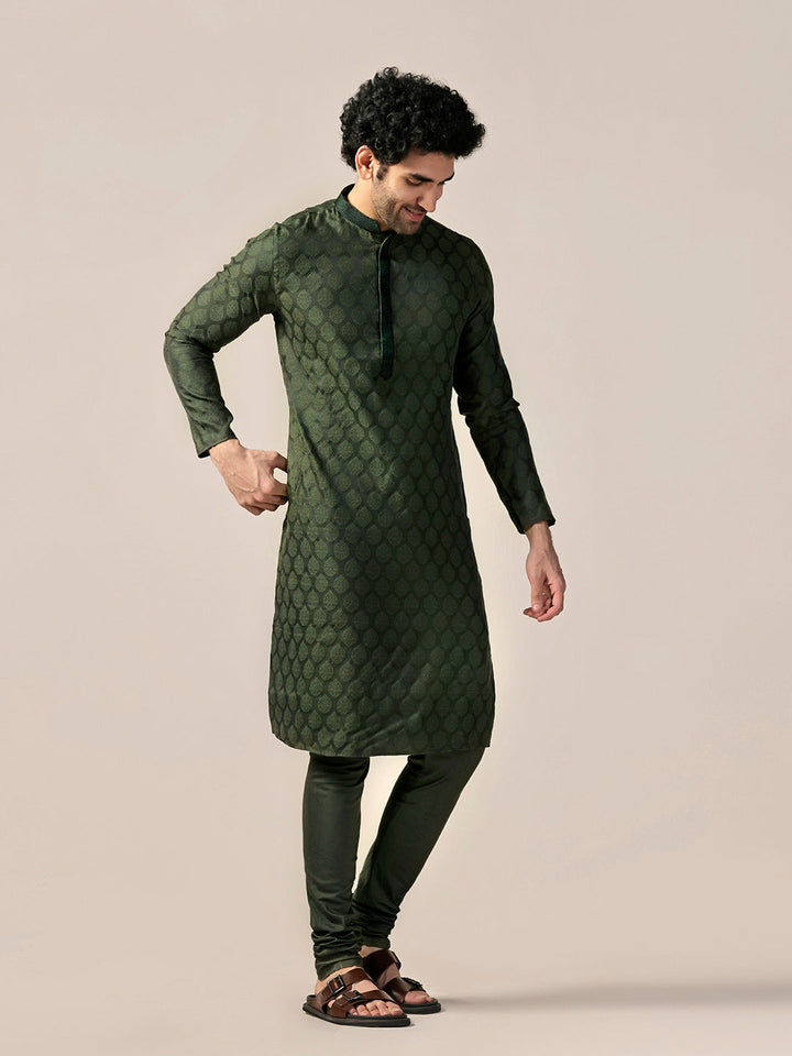 Men Olive Kurta Churidar Set | SHOBITAM