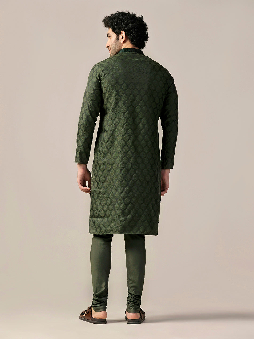 Men Olive Kurta Churidar Set | SHOBITAM