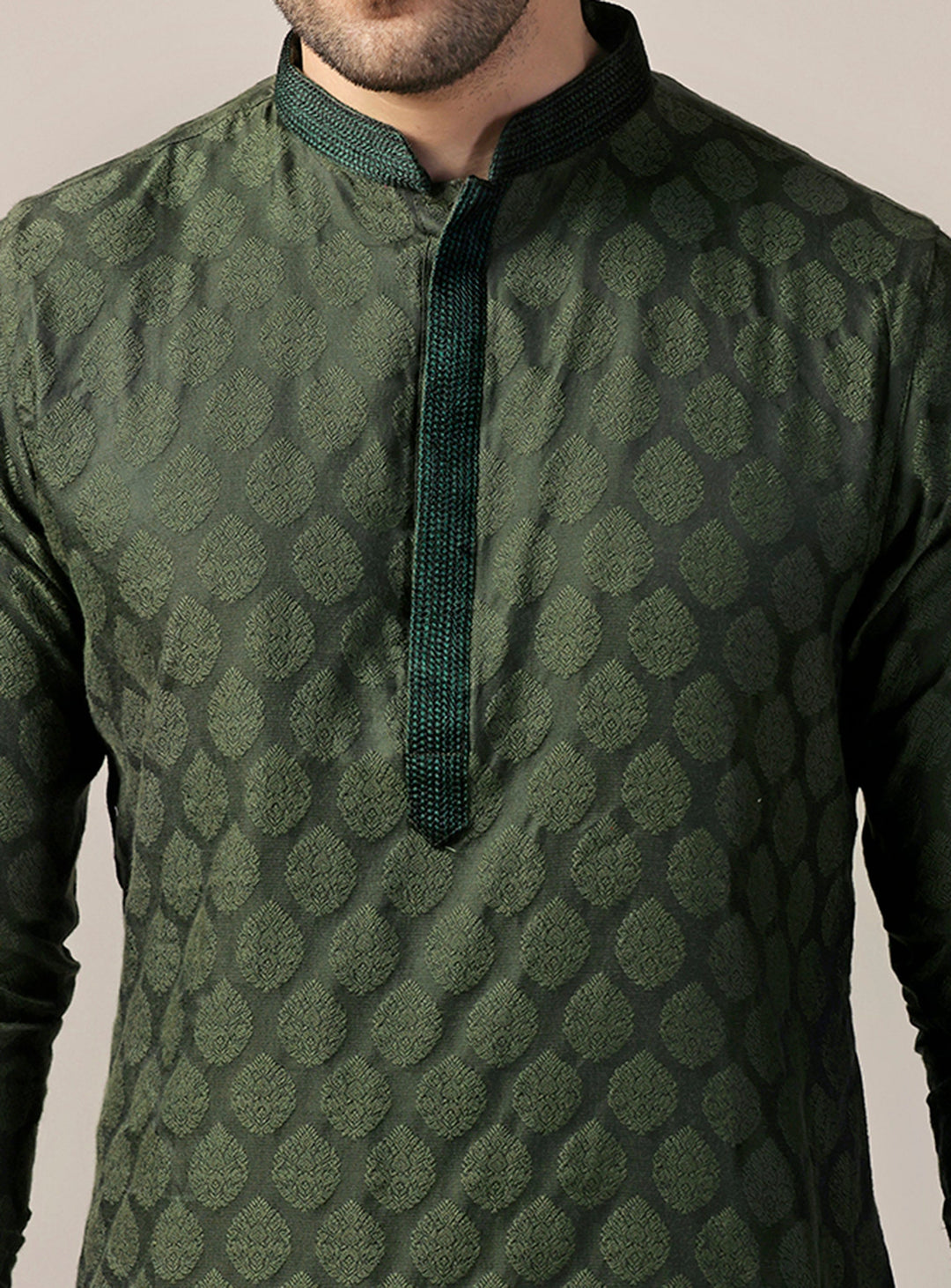 Men Olive Kurta Churidar Set | SHOBITAM
