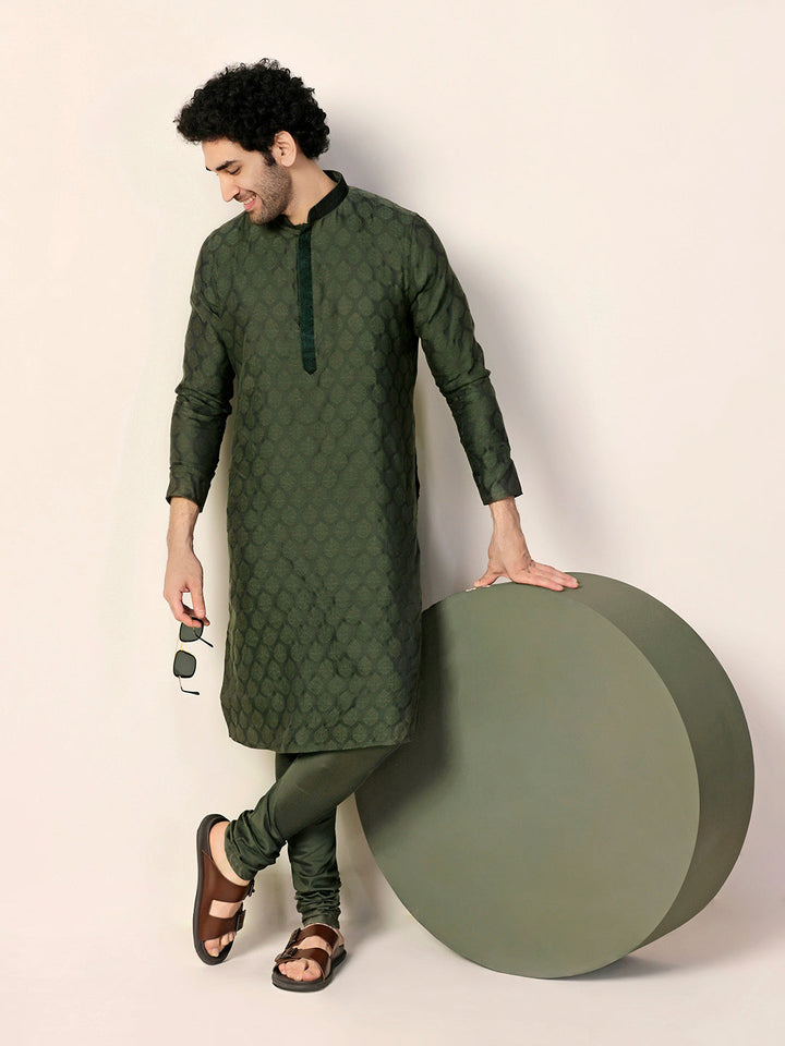 Men Olive Kurta Churidar Set | SHOBITAM