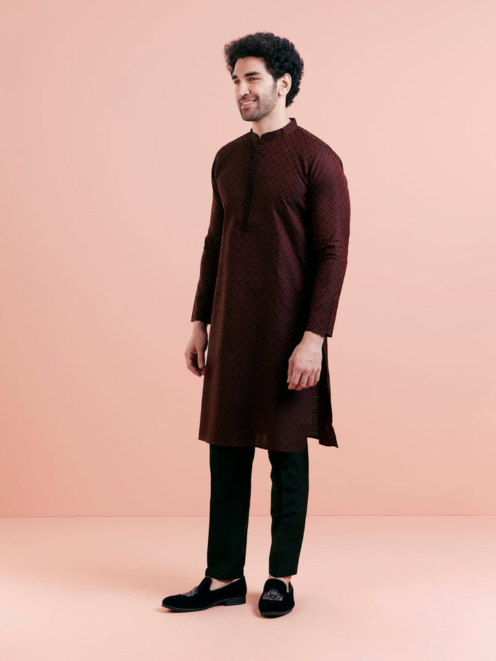 Maroon Silk Blend Woven Long Kurta | SHOBITAM