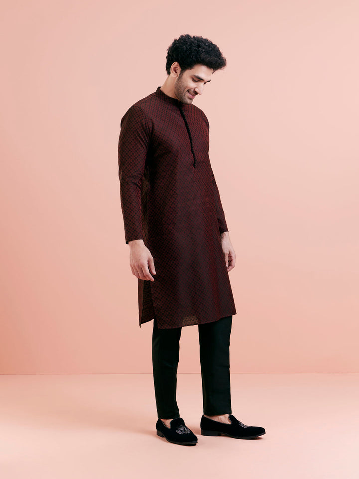 Maroon Silk Blend Woven Long Kurta | SHOBITAM