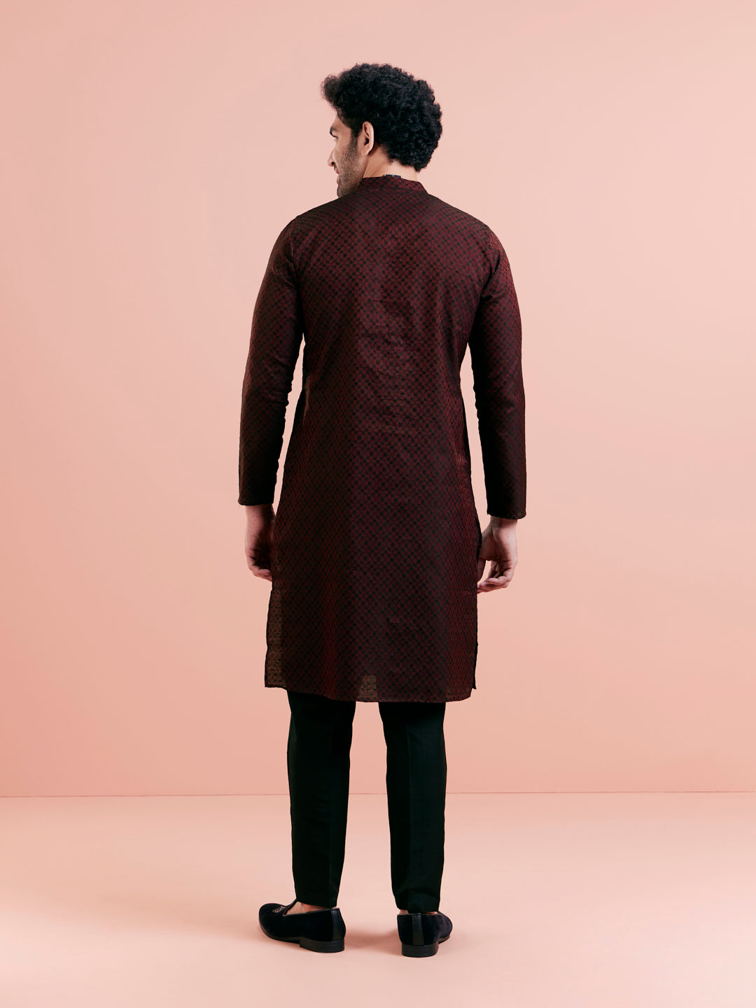 Maroon Silk Blend Woven Long Kurta | SHOBITAM