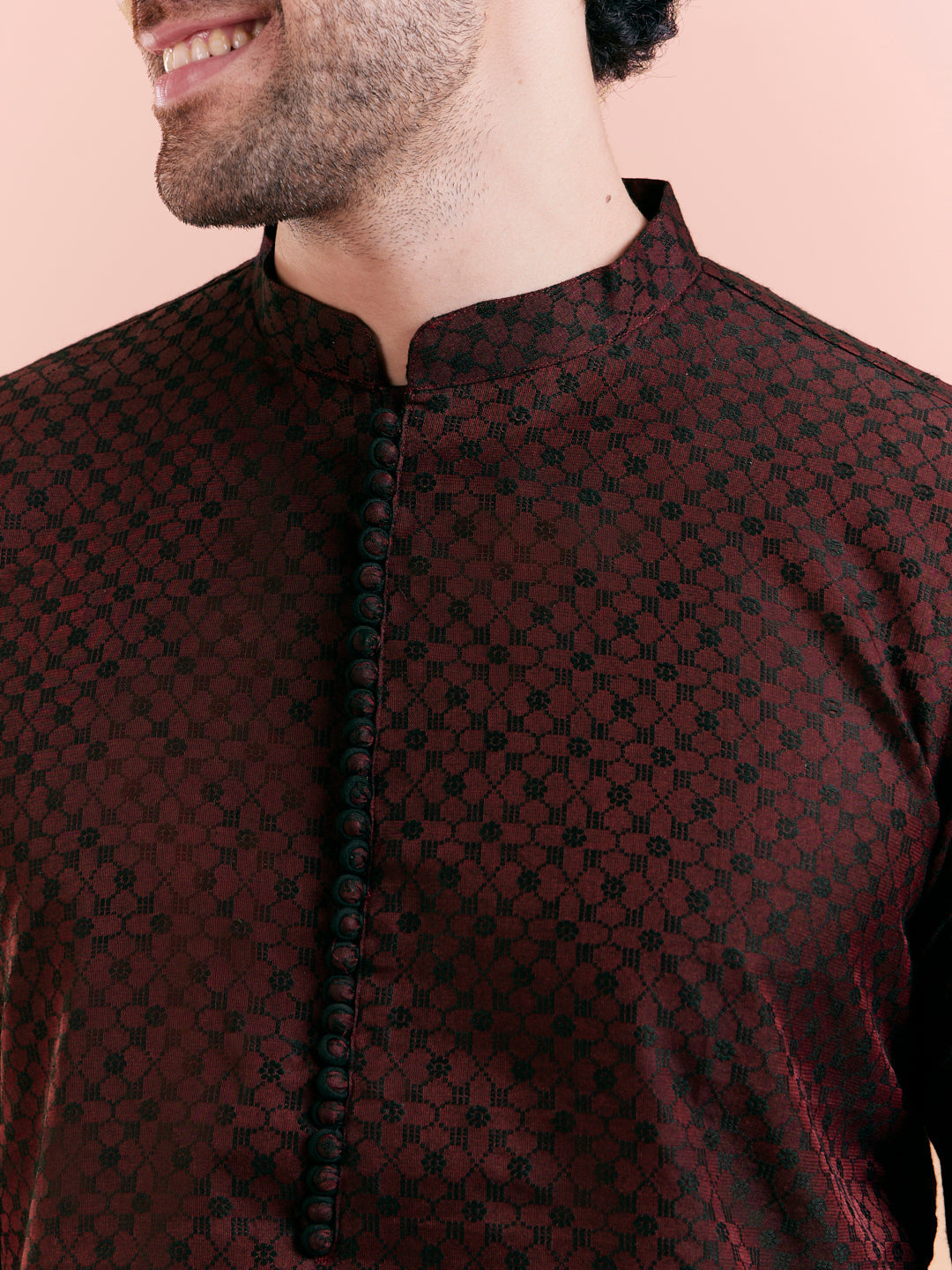Maroon Silk Blend Woven Long Kurta | SHOBITAM