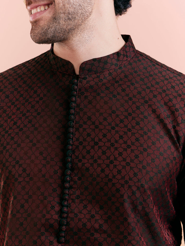 Maroon Silk Blend Woven Long Kurta | SHOBITAM