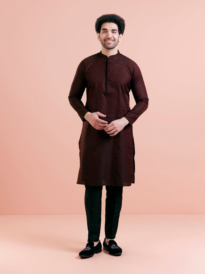 Maroon Silk Blend Woven Long Kurta | SHOBITAM