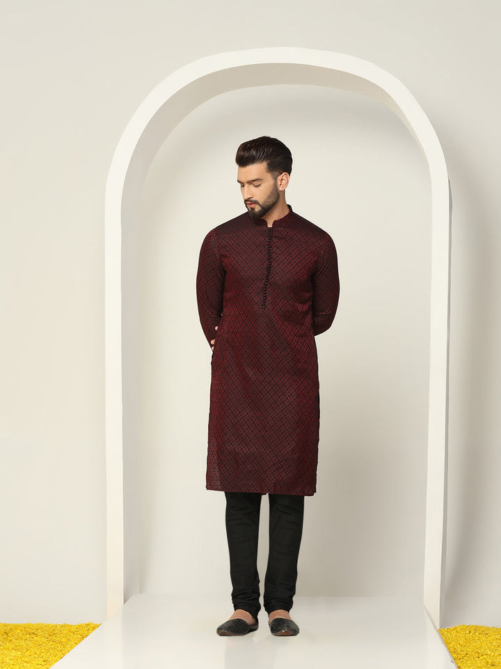 Maroon Art Silk Textured Kurta Churidar Set | SHOBITAM
