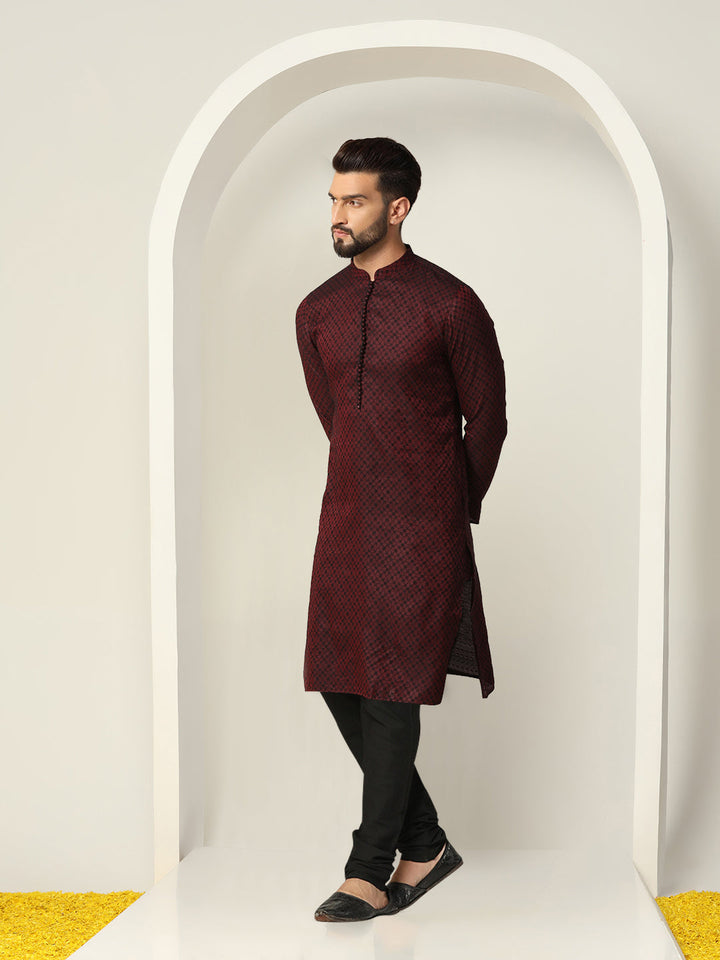 Maroon Art Silk Textured Kurta Churidar Set | SHOBITAM