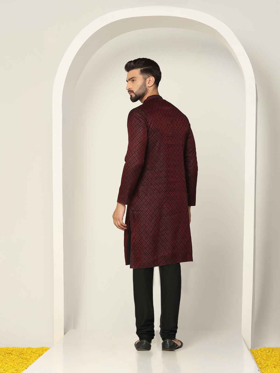 Maroon Art Silk Textured Kurta Churidar Set | SHOBITAM