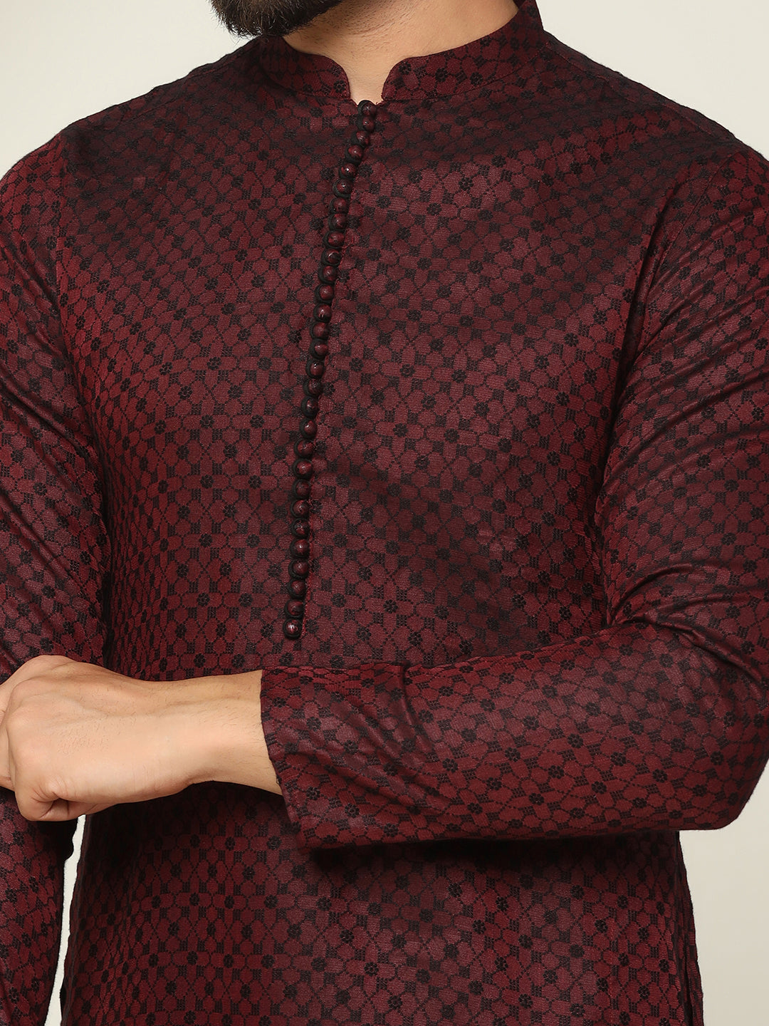 Maroon Art Silk Textured Kurta Churidar Set | SHOBITAM