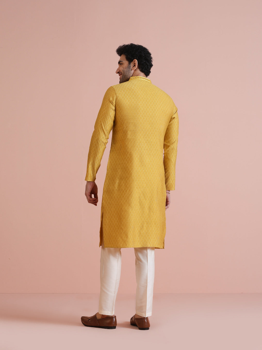 Golden Yellow Silk Mirror Work Kurta | SHOBITAM