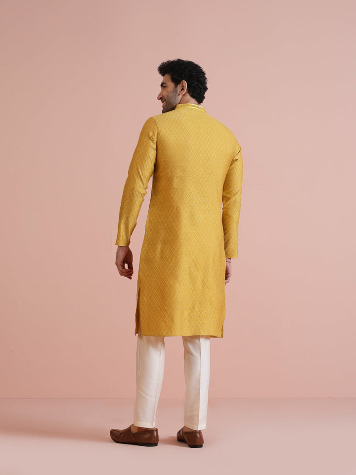 Golden Yellow Silk Mirror Work Kurta | SHOBITAM