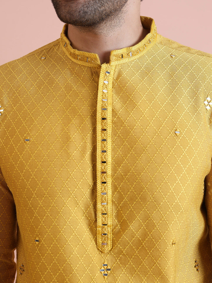 Golden Yellow Silk Mirror Work Kurta | SHOBITAM