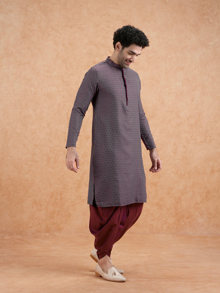 Maroon Silk Blend Geometric Long Kurta | SHOBITAM