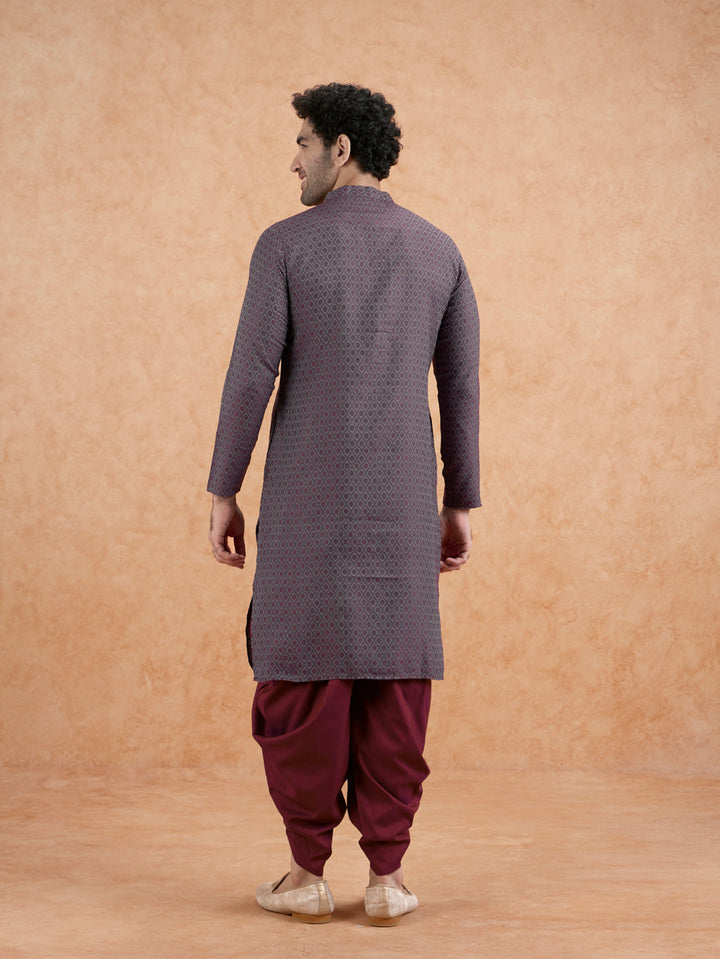 Maroon Silk Blend Geometric Long Kurta | SHOBITAM