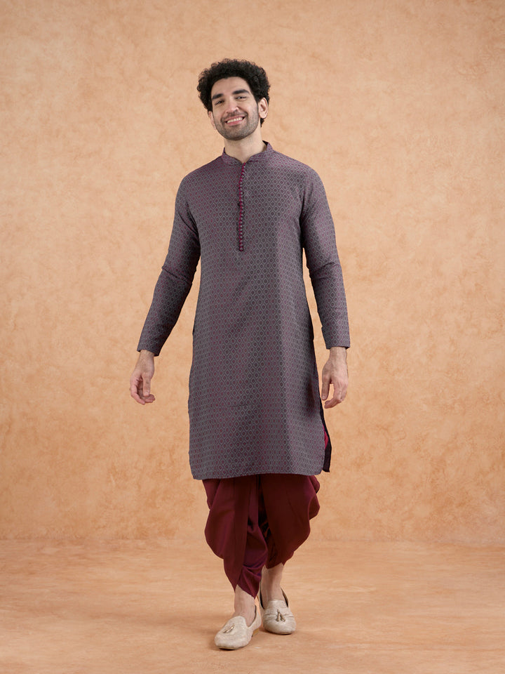 Maroon Silk Blend Geometric Long Kurta | SHOBITAM