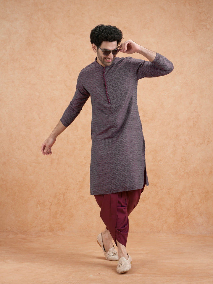 Maroon Silk Blend Geometric Long Kurta | SHOBITAM