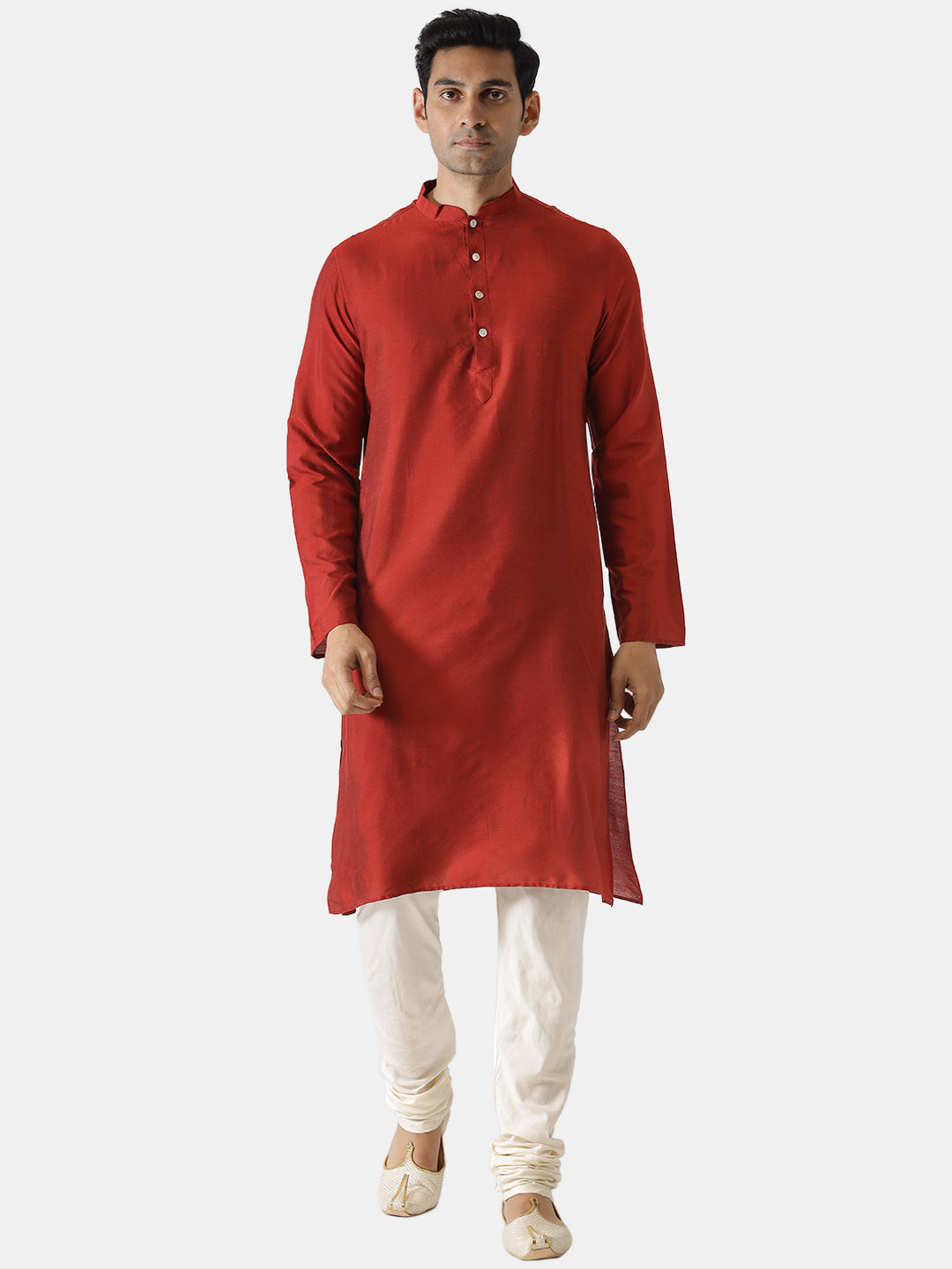 Men Red Solid Dyed Kurta | SHOBITAM